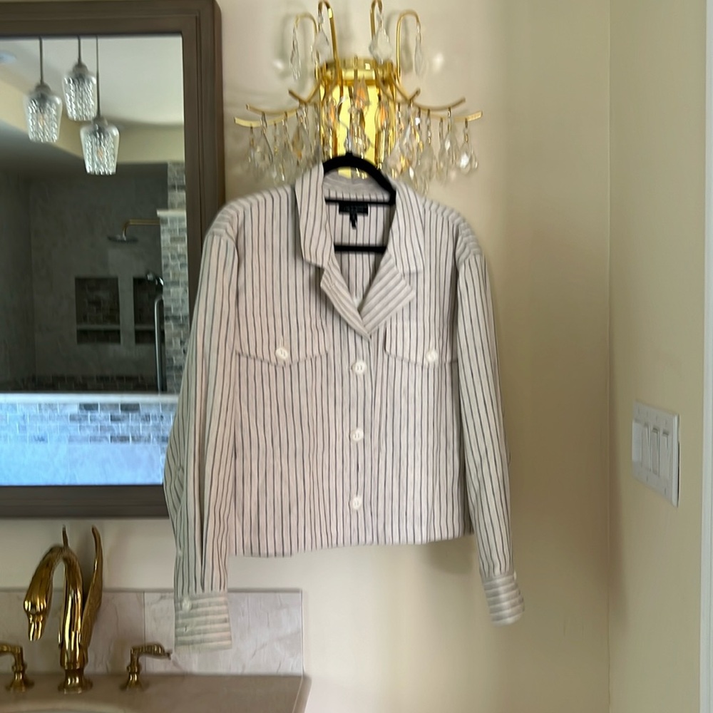 Rag & Bone Half Jacket. Off white with light blue pinstripes.